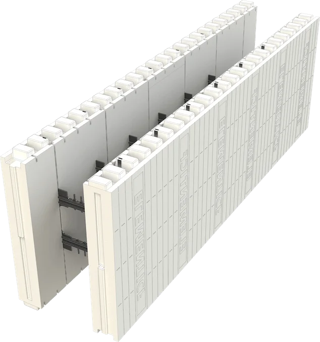 Element ICF form showing foam panels and connecting webs